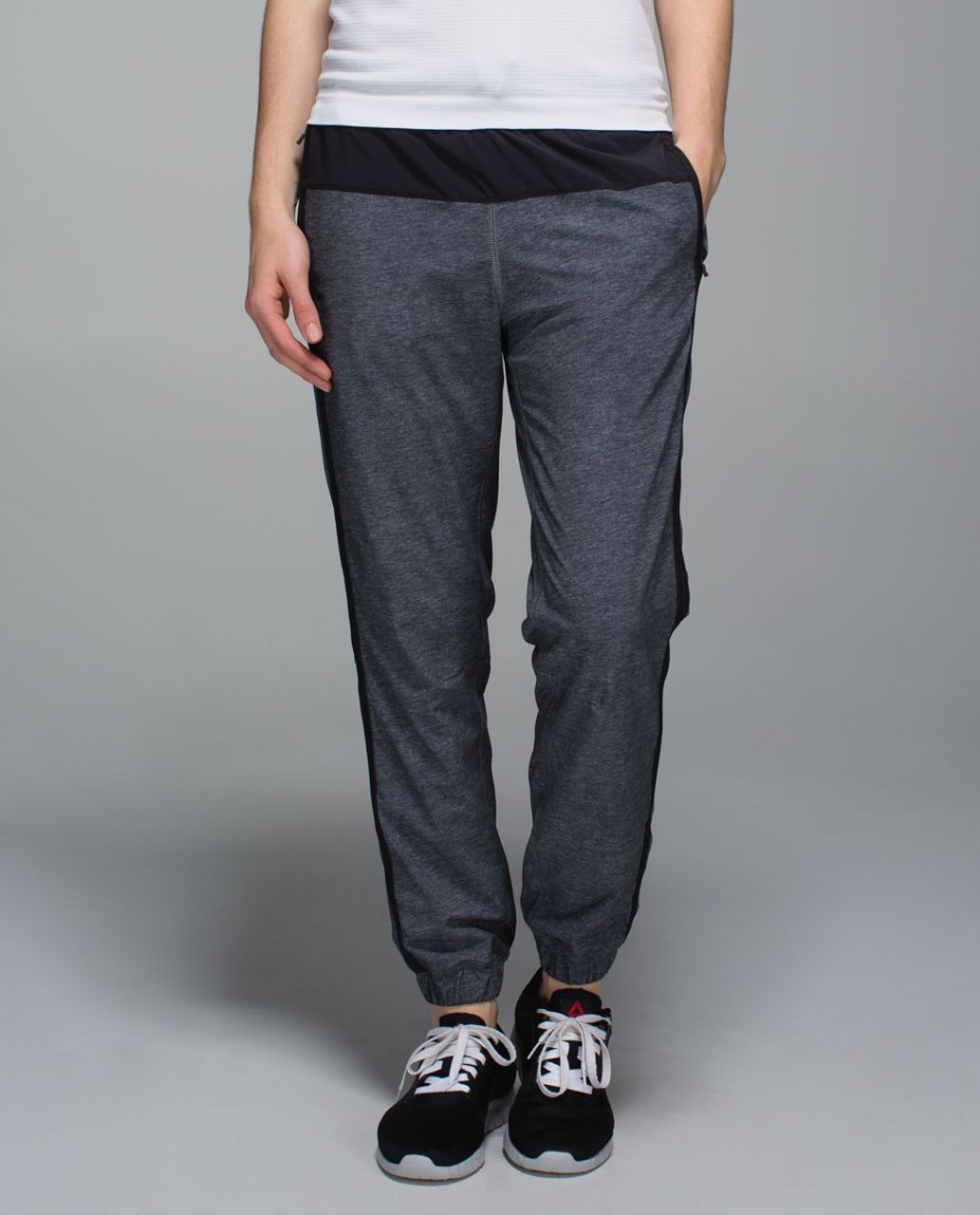 Lululemon Track To Reality Pant - Heathered Texture Printed Grey Deep Coal / Black