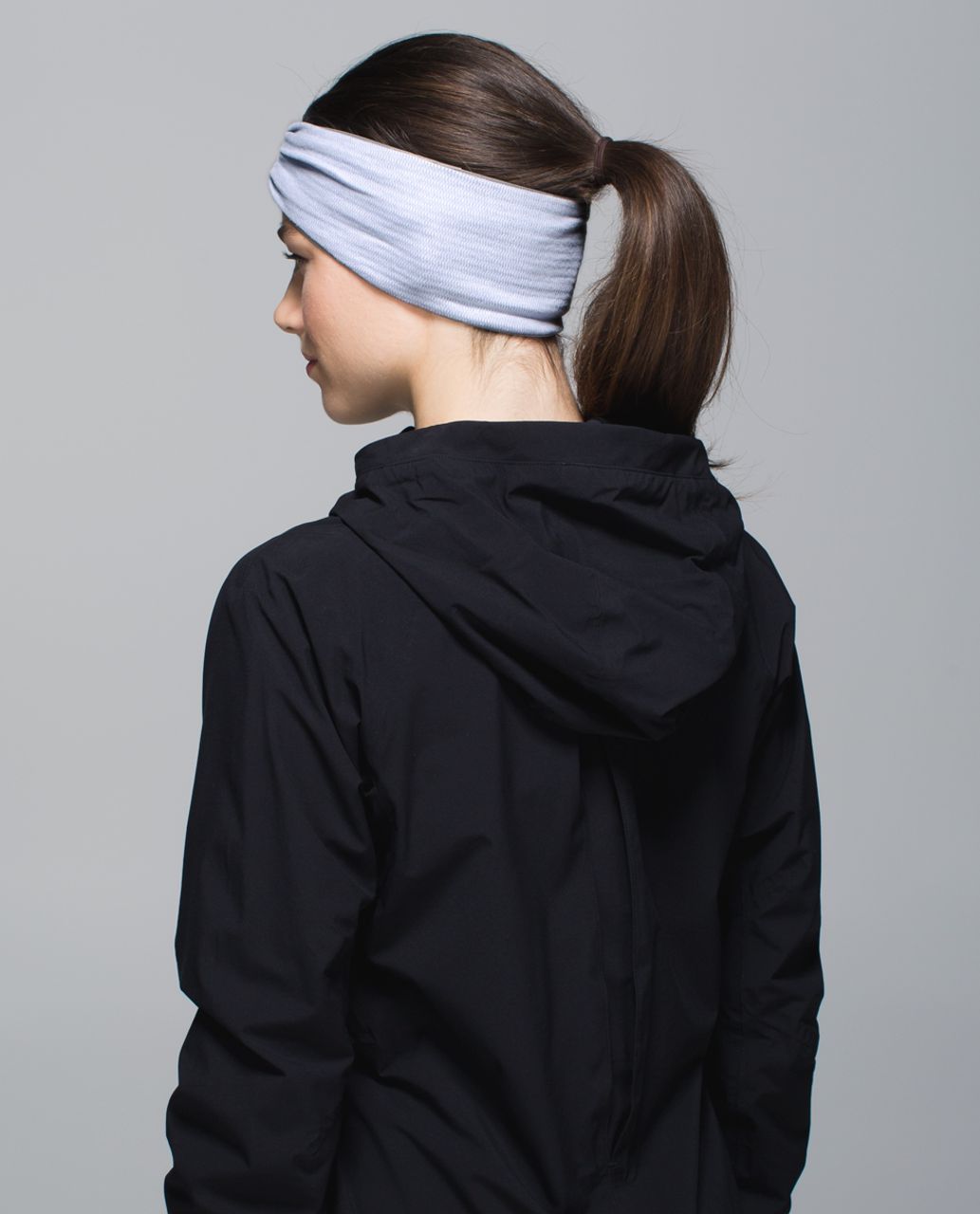 Lululemon Run With Me Ear Warmer - Mini Check Pique White Heathered Silver Fox