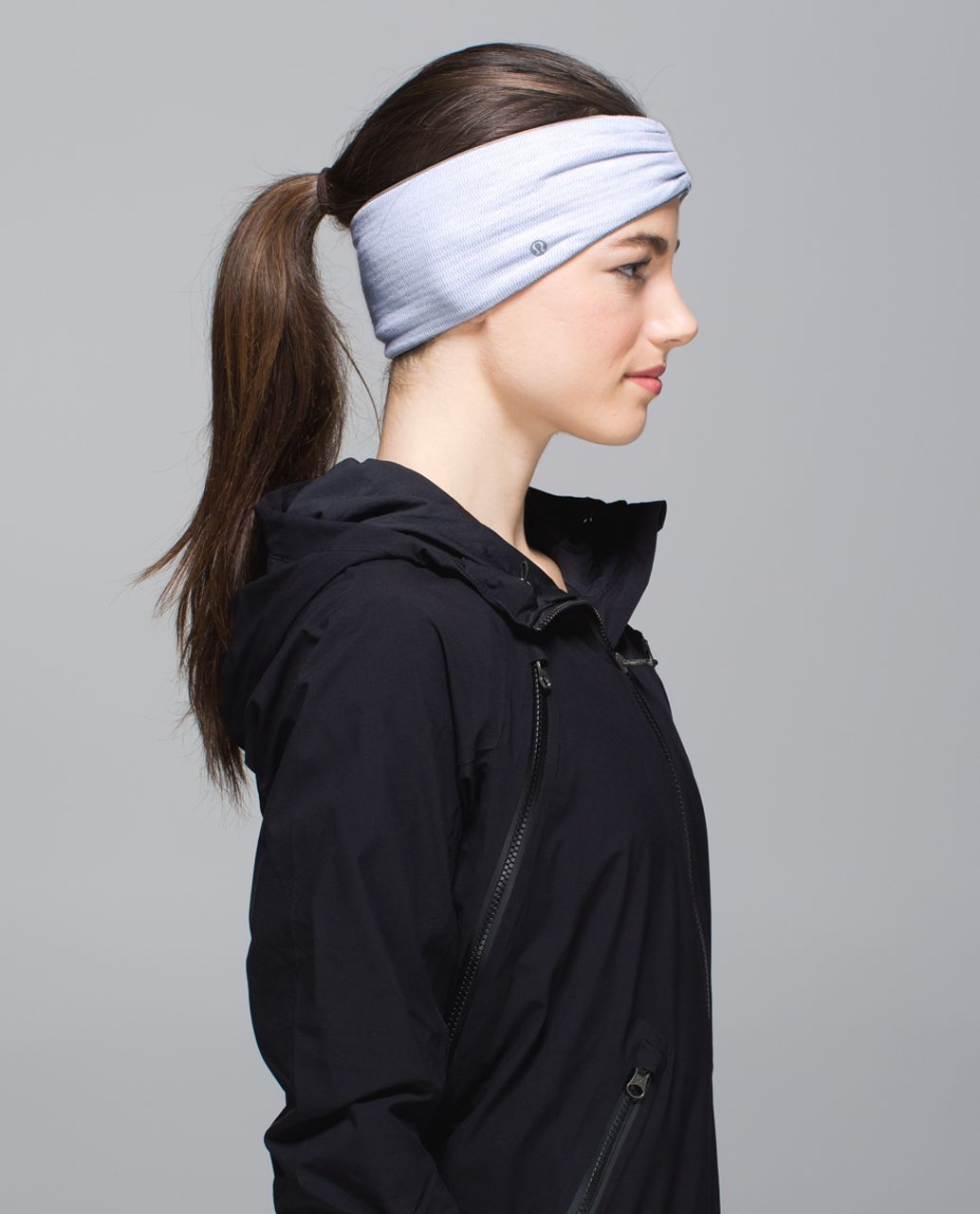 Lululemon Run With Me Ear Warmer - Mini Check Pique White Heathered Silver Fox