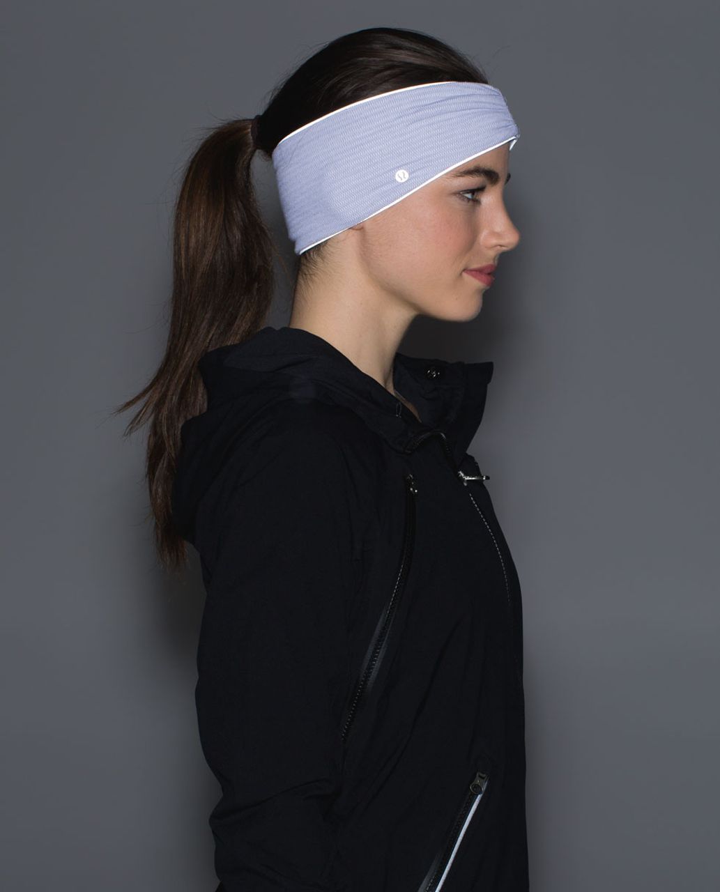 Lululemon Run With Me Ear Warmer - Mini Check Pique White Heathered Silver Fox