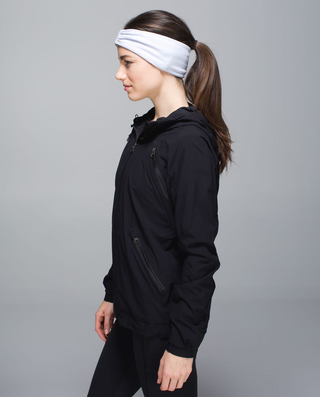 Lululemon Run With Me Ear Warmer - Mini Check Pique White Heathered Silver Fox