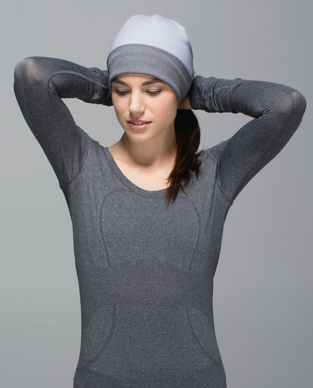 Lululemon Run With Me Toque - Mini Check Pique White Heathered Silver Fox