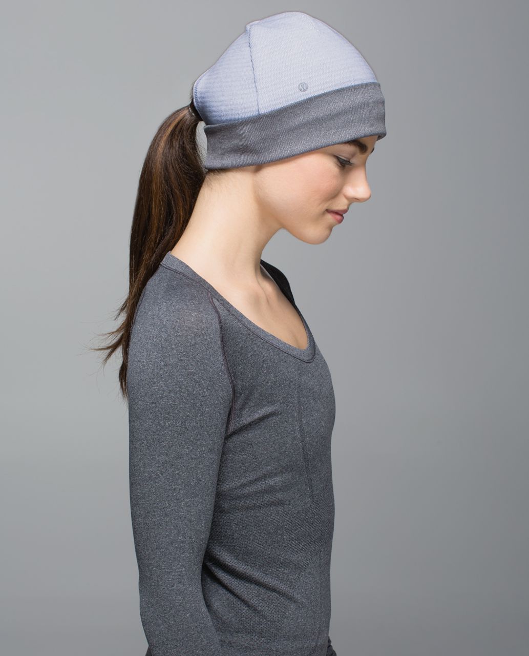 Lululemon Run With Me Toque - Mini Check Pique White Heathered Silver Fox