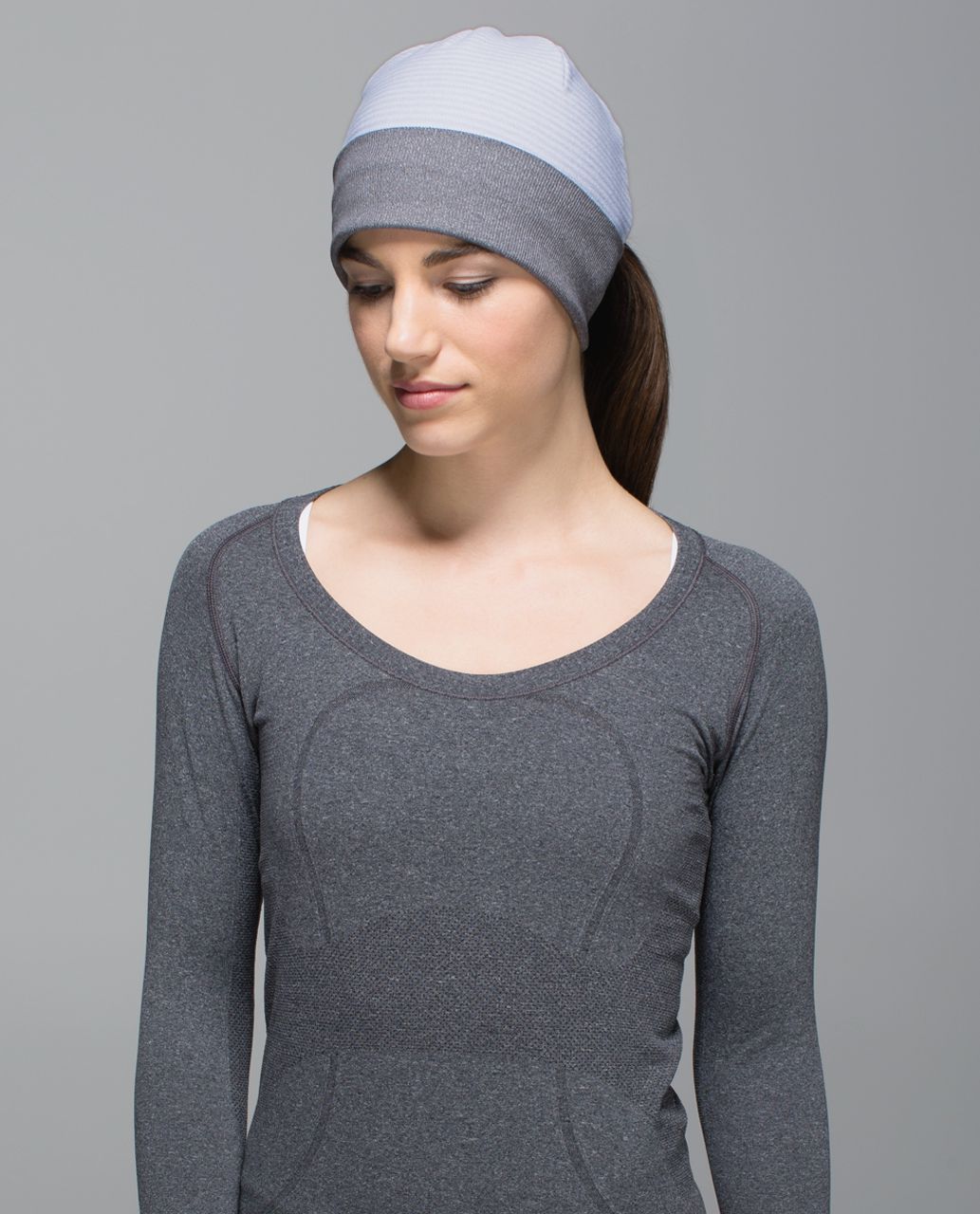 Lululemon Run With Me Toque - Mini Check Pique White Heathered Silver Fox