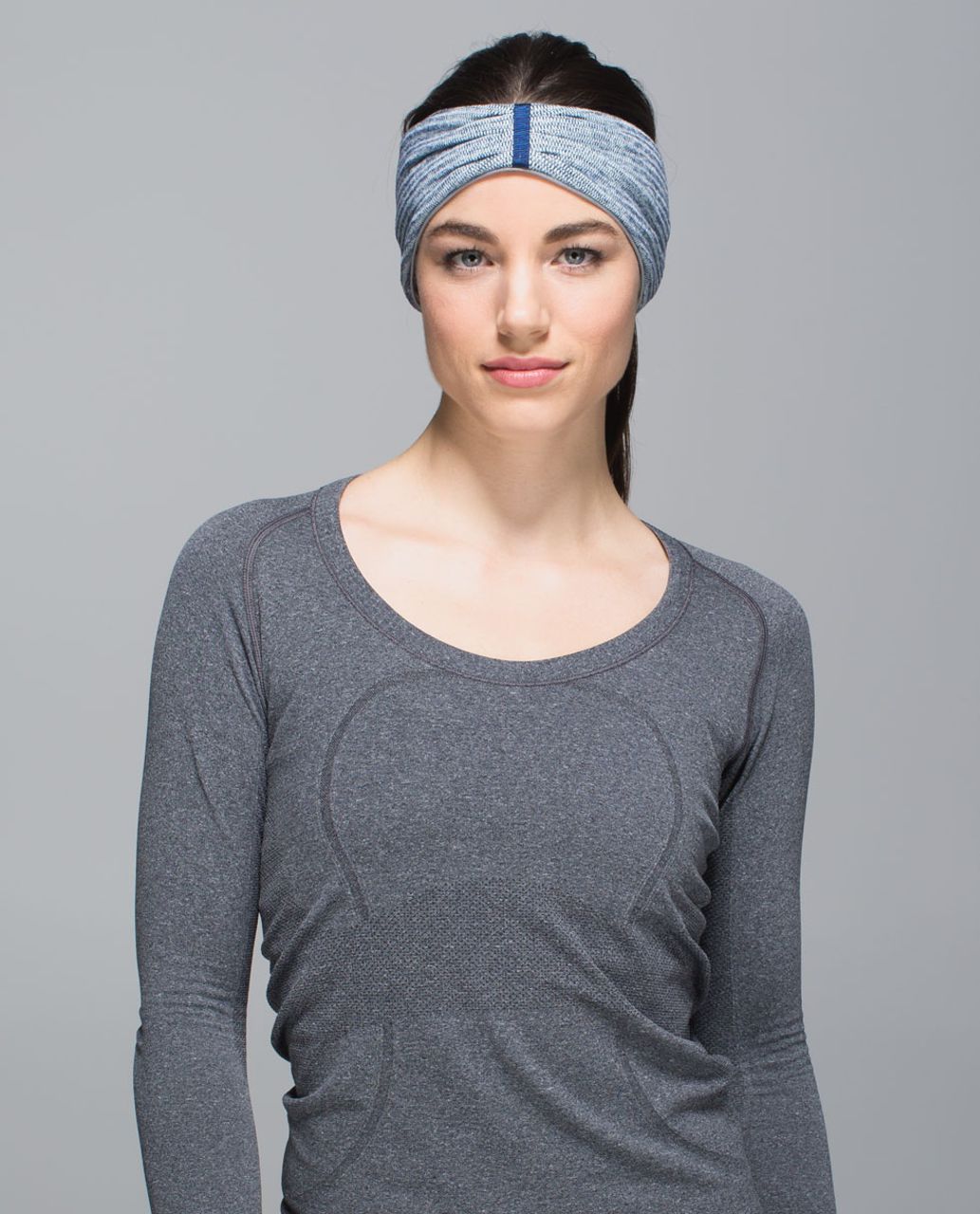 Lululemon Run With Me Ear Warmer - Mini Check Pique Sea Mist Heathered Deep Navy