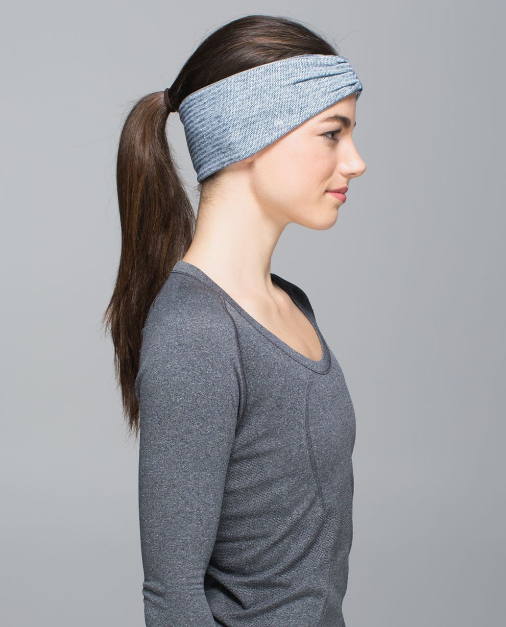 Lululemon Run With Me Ear Warmer - Mini Check Pique Sea Mist Heathered Deep Navy