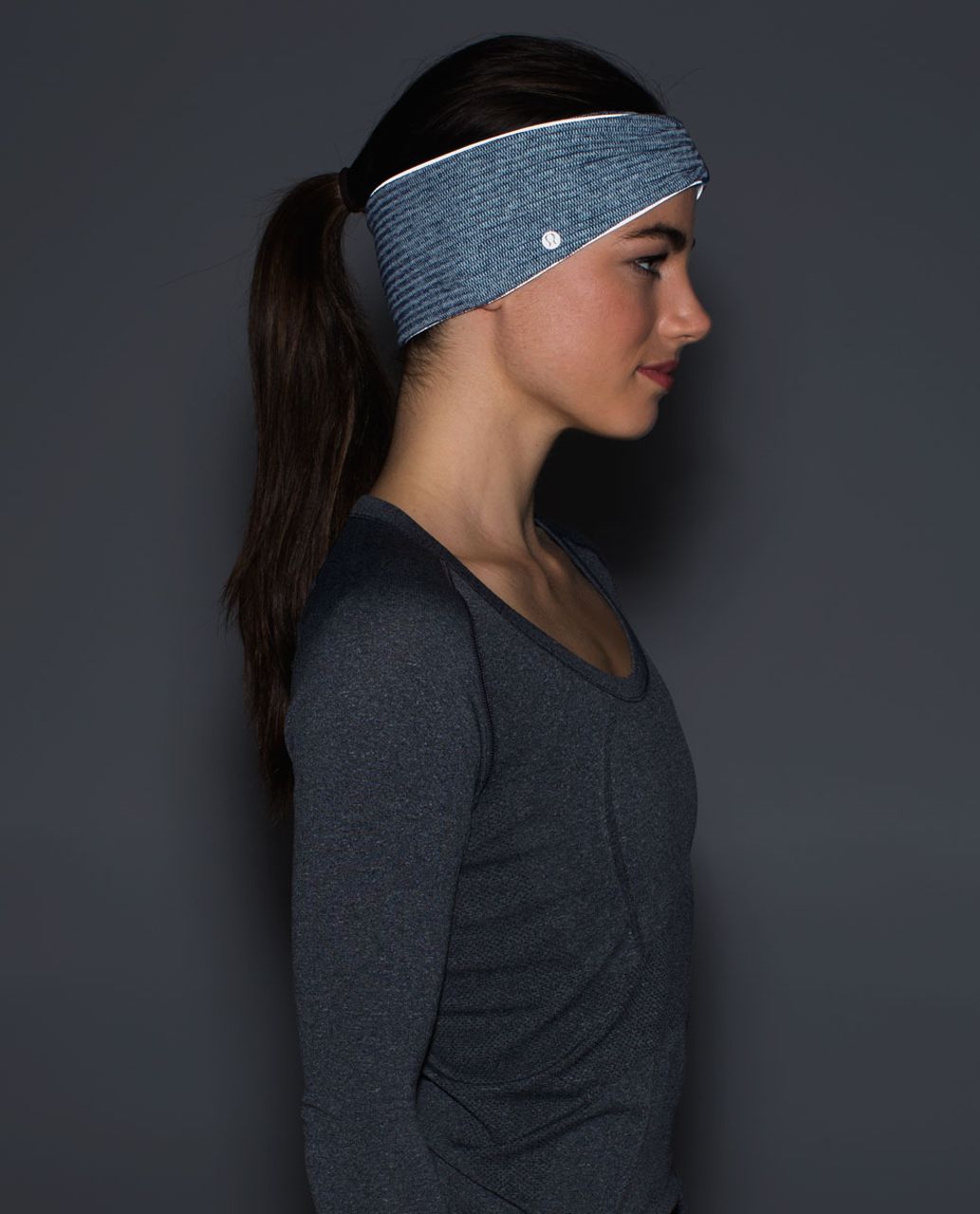 Lululemon Run With Me Ear Warmer - Mini Check Pique Sea Mist Heathered Deep Navy