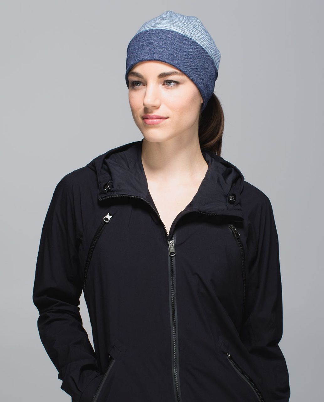 Lululemon Run With Me Toque - Mini Check Pique Sea Mist Heathered Deep Navy