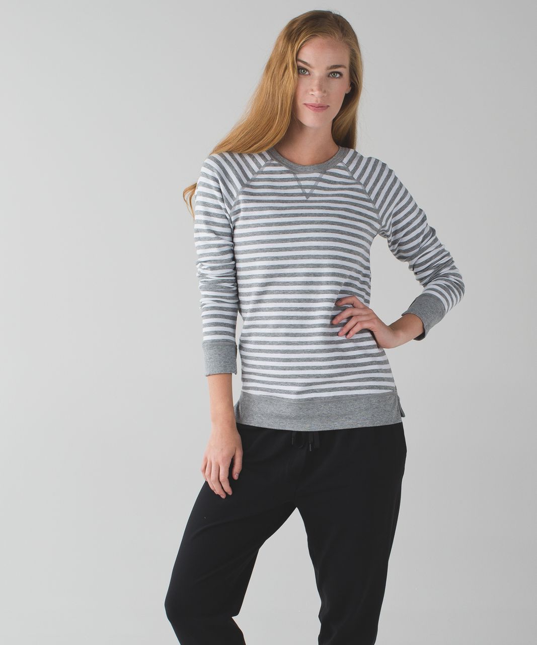 Lululemon Open Your Heart Long Sleeve II - Heathered Medium Grey / Super Wide Load Stripe Heathered Medium Grey White