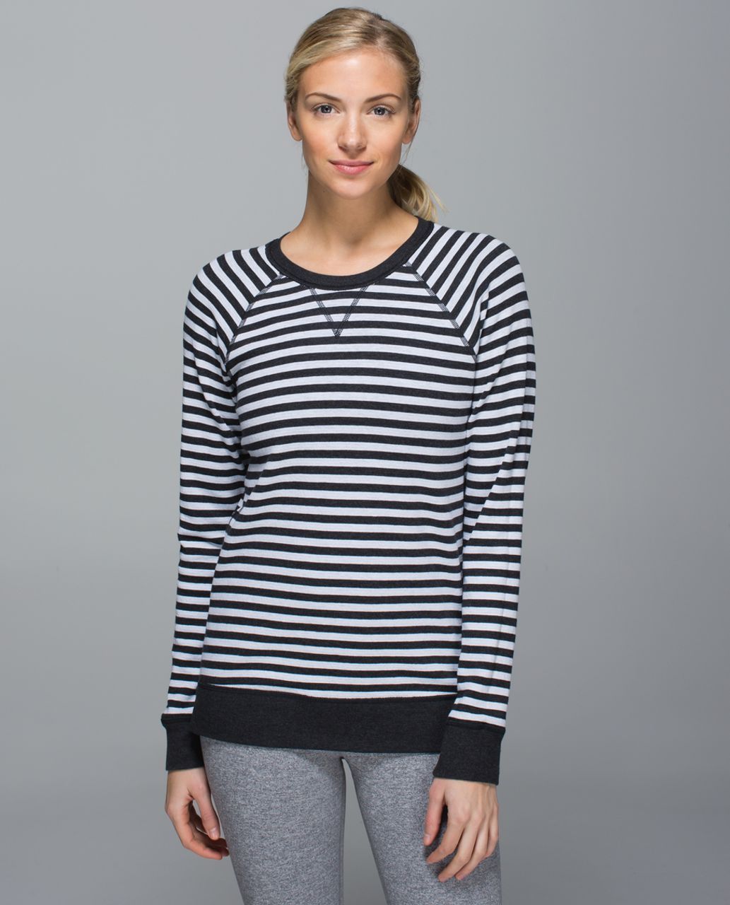 Lululemon Open Your Heart Long Sleeve II - Heathered Black / Super Wide Load Stripe Heathered Black White