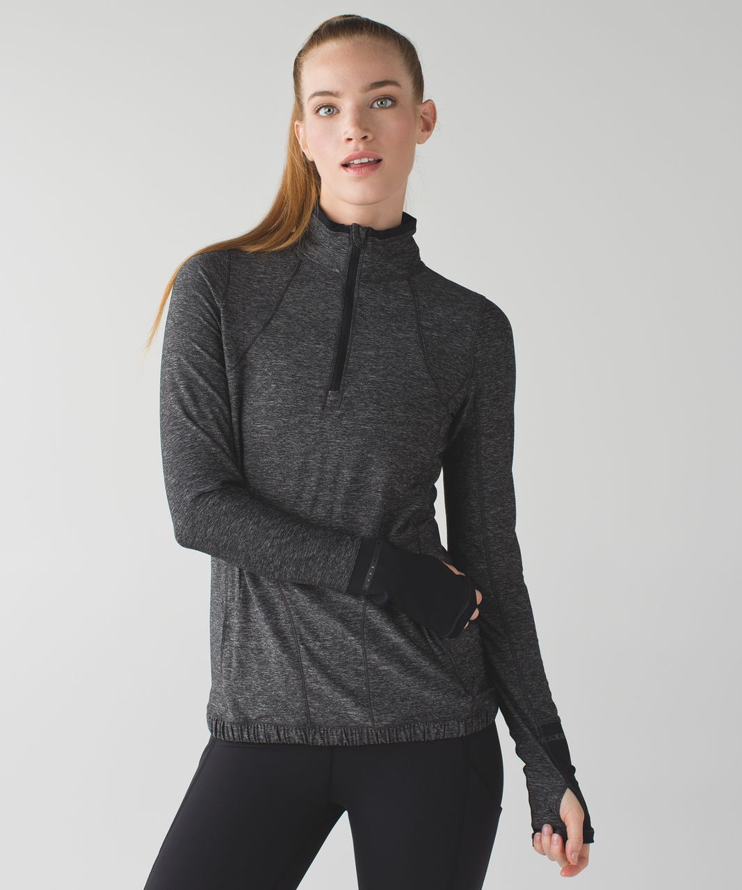 Lululemon Pace Pusher 1/2 Zip - Heathered Black / Black - lulu fanatics