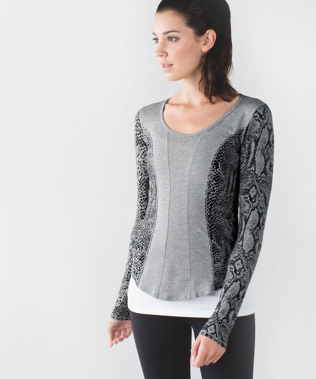 Lululemon Between The Lines Long Sleeve - Heathered Medium Grey / Desert Snake Deep Coal Black