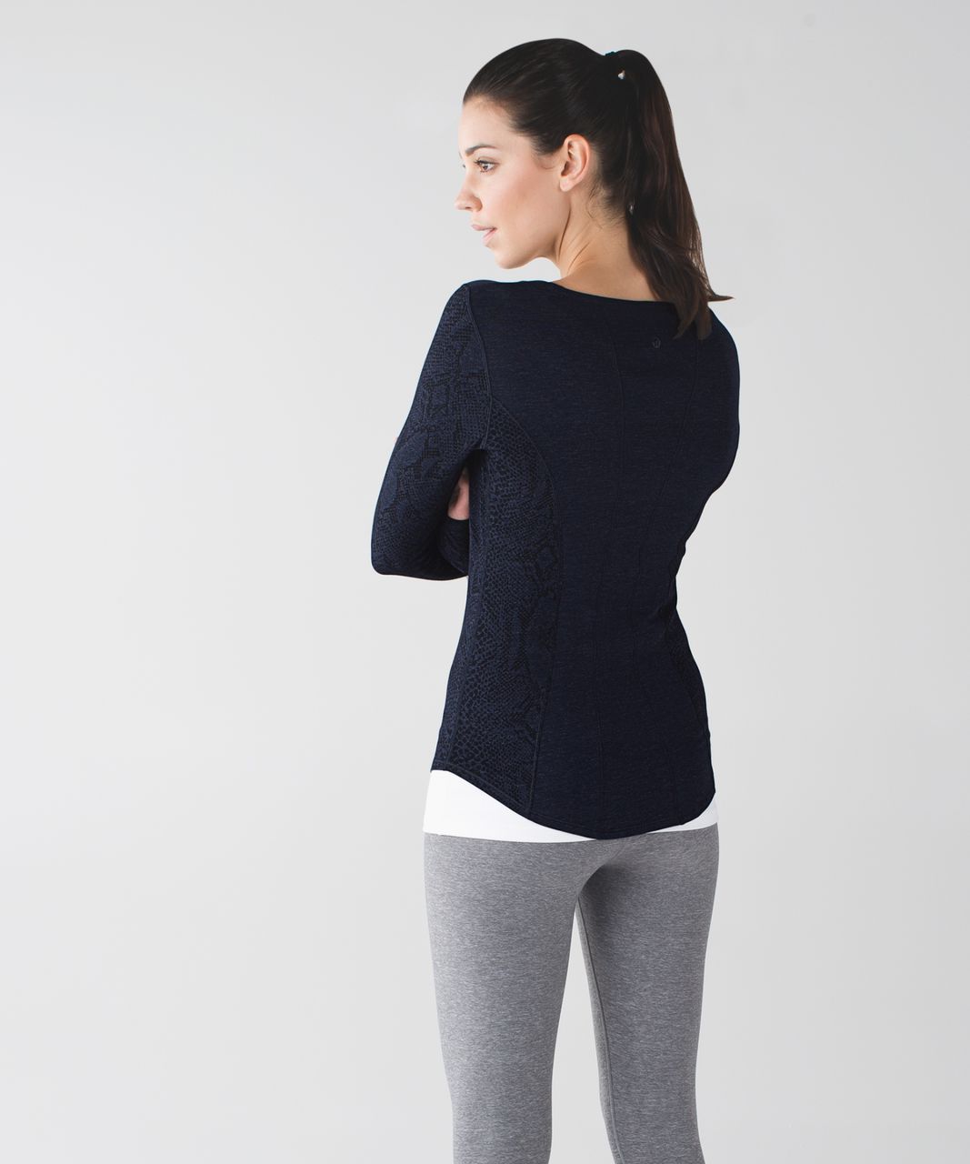 Lululemon Between The Lines Long Sleeve - Heathered Inkwell / Desert Snake Deep Coal Black