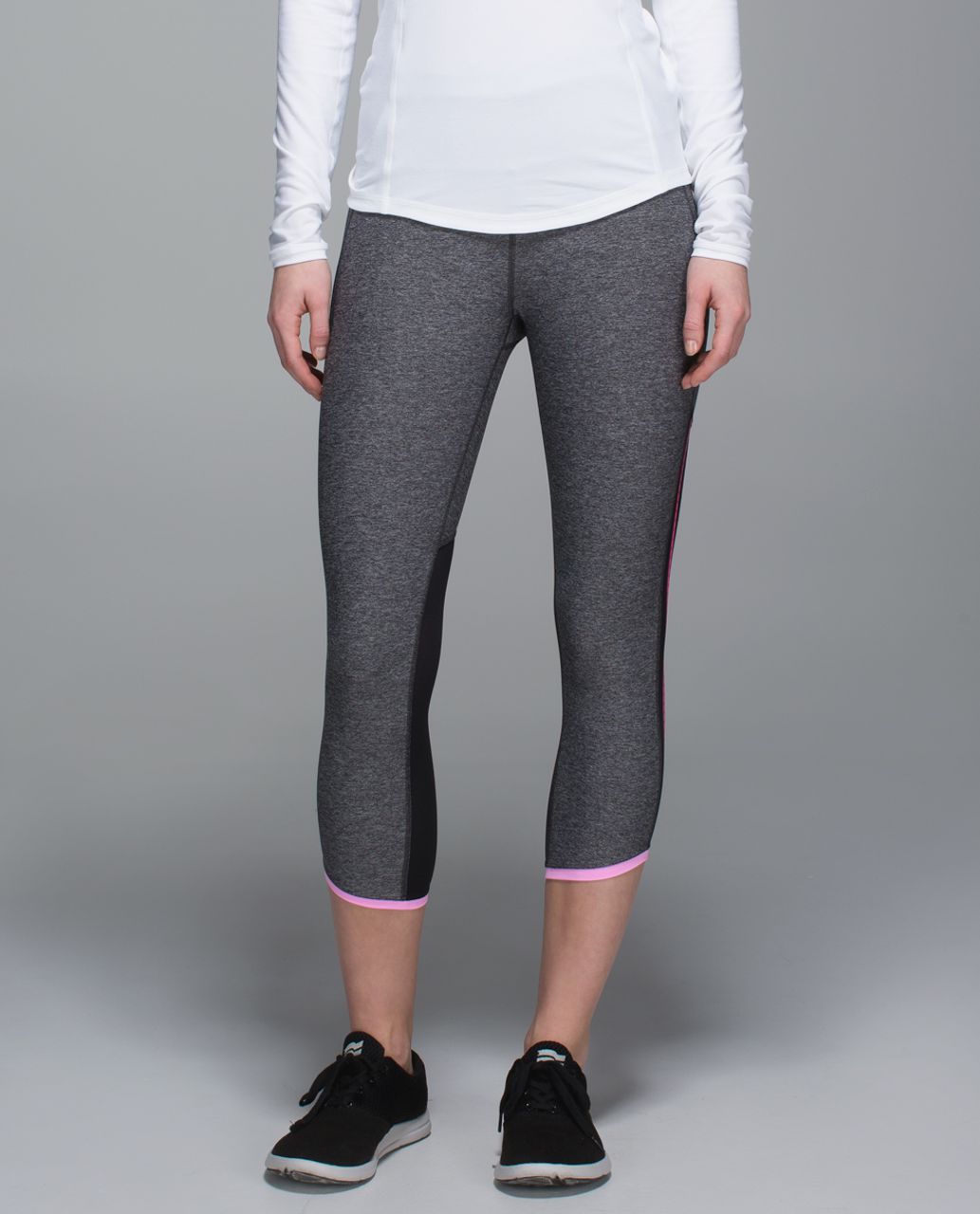 Lululemon Pace Pusher Crop - Heathered Black / Black / Raspberry Glo Light