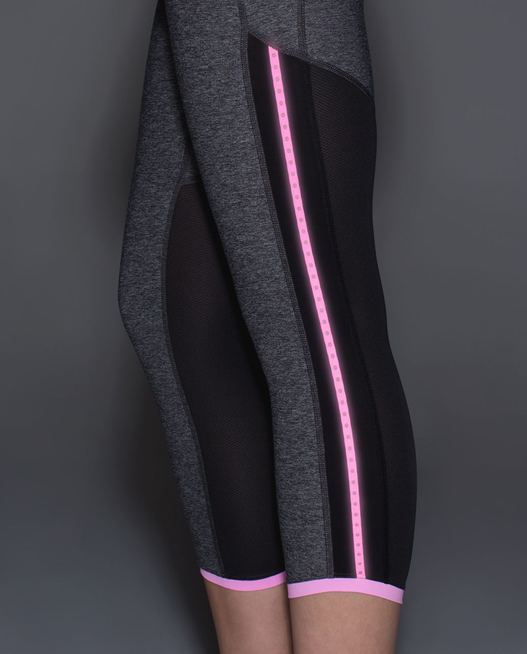 Lululemon Pace Pusher Crop - Heathered Black / Black / Raspberry Glo Light