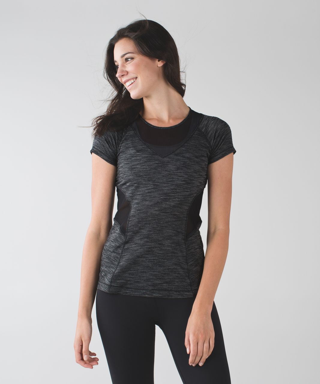 Lululemon Mesh With Me Short Sleeve - Heathered Black / Black - lulu ...