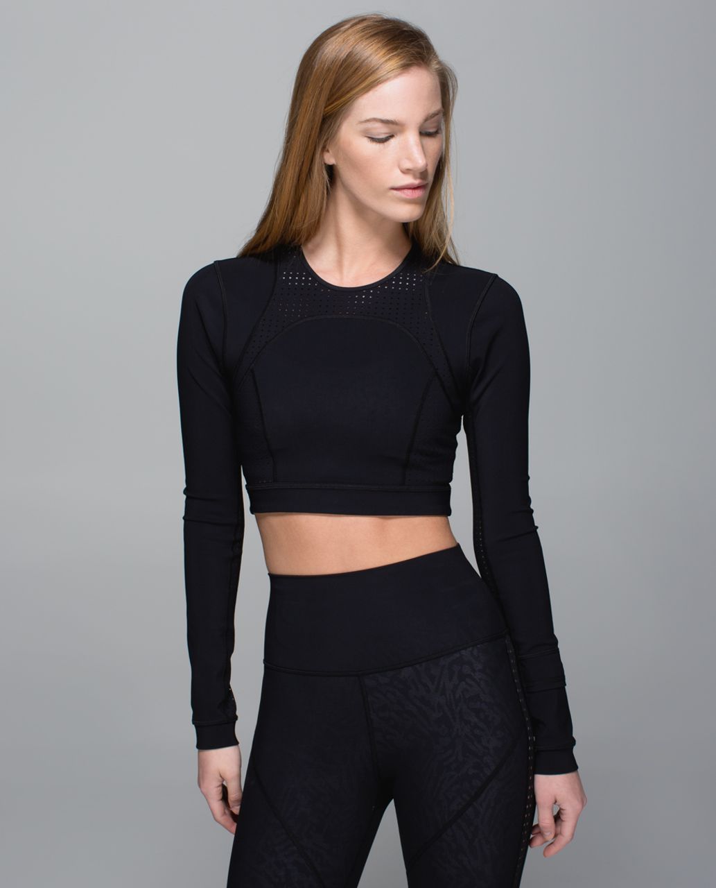 Lululemon Water:  Paddle Crop Top - Black / Brushed Animal Black White