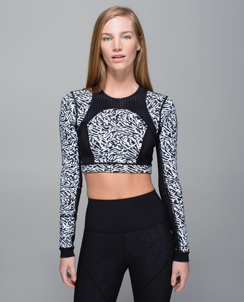 Lululemon Water:  Paddle Crop Top - Black / Brushed Animal Black White