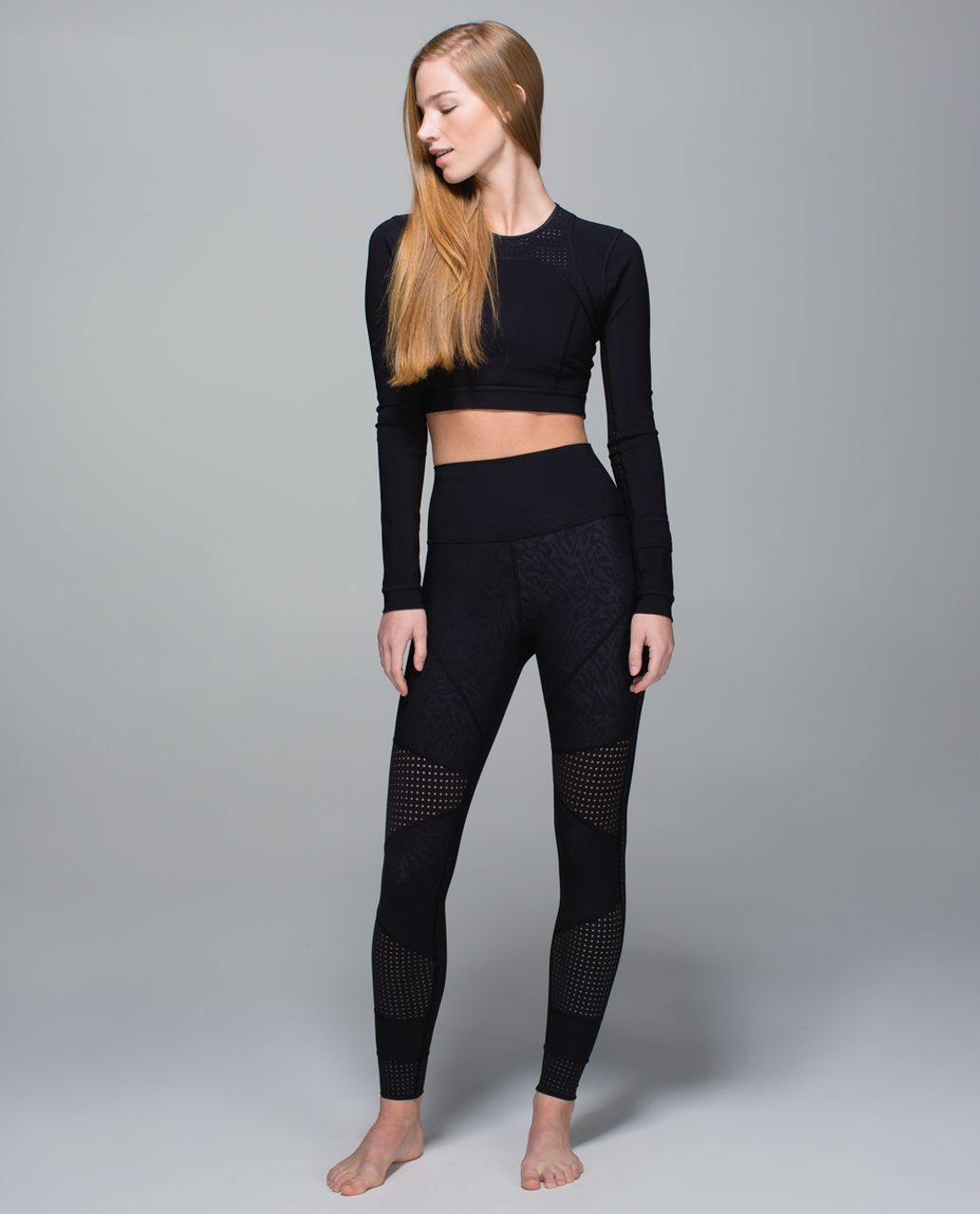 Lululemon Water:  Paddle Crop Top - Black / Brushed Animal Black White