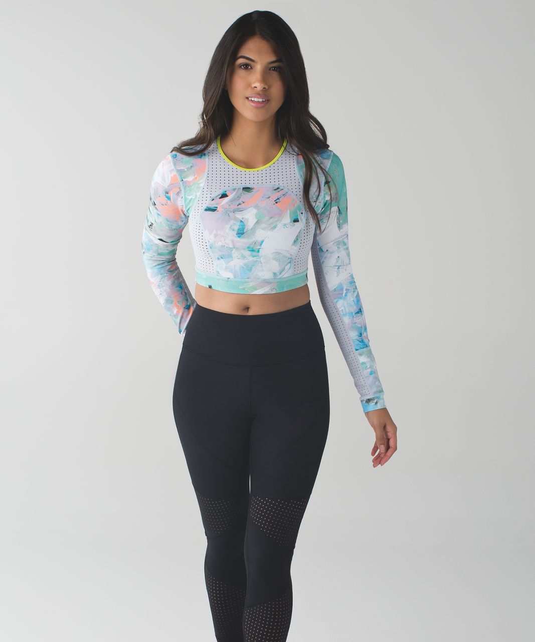 Lululemon Water:  Paddle Crop Top - Blushed Illusion Multi / Silver Fox / White