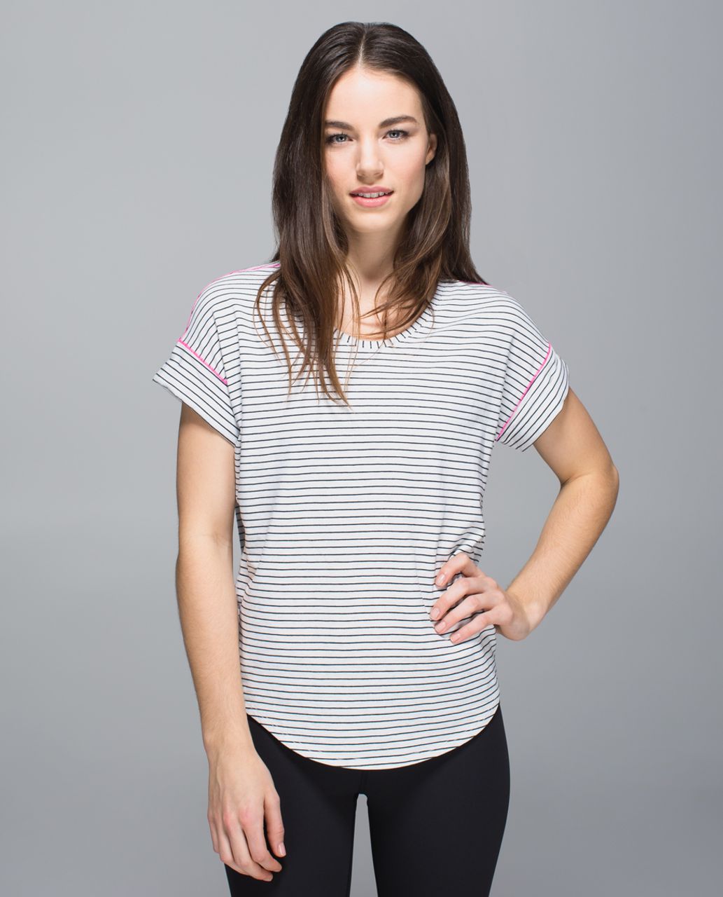 Lululemon Weekend Short Sleeve - Parallel Stripe Heathered White Heathered Black