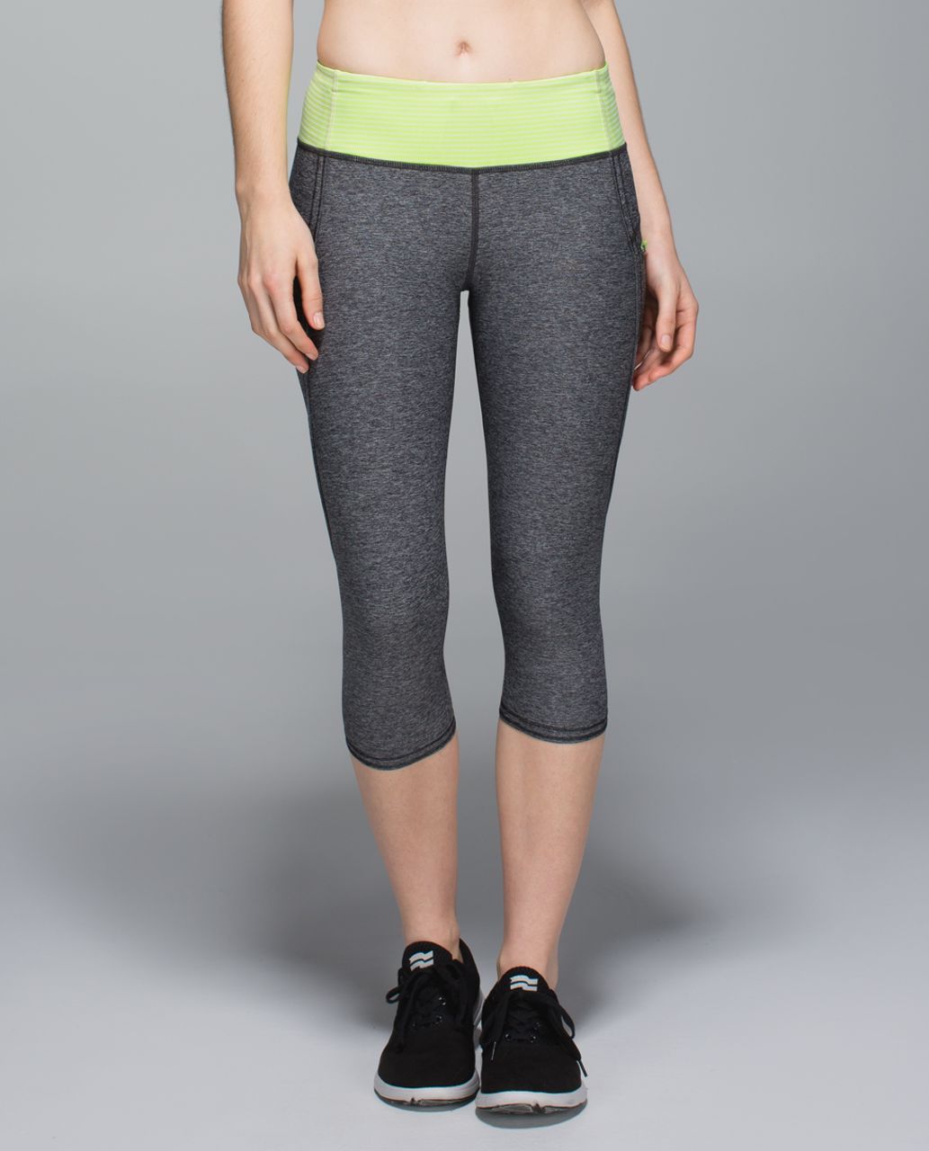 Lululemon Run: Top Speed Crop Stripe Play Slate Black Leggings Size 4