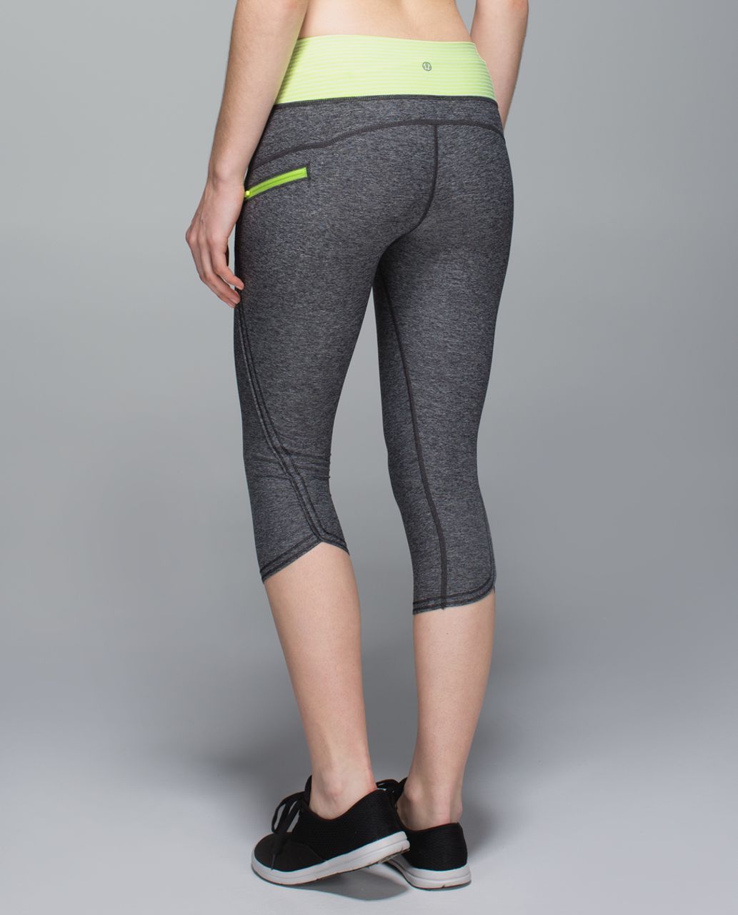 Lululemon Run:  Top Speed Crop - Heathered Black / Hyper Stripe Clear Mint Zest