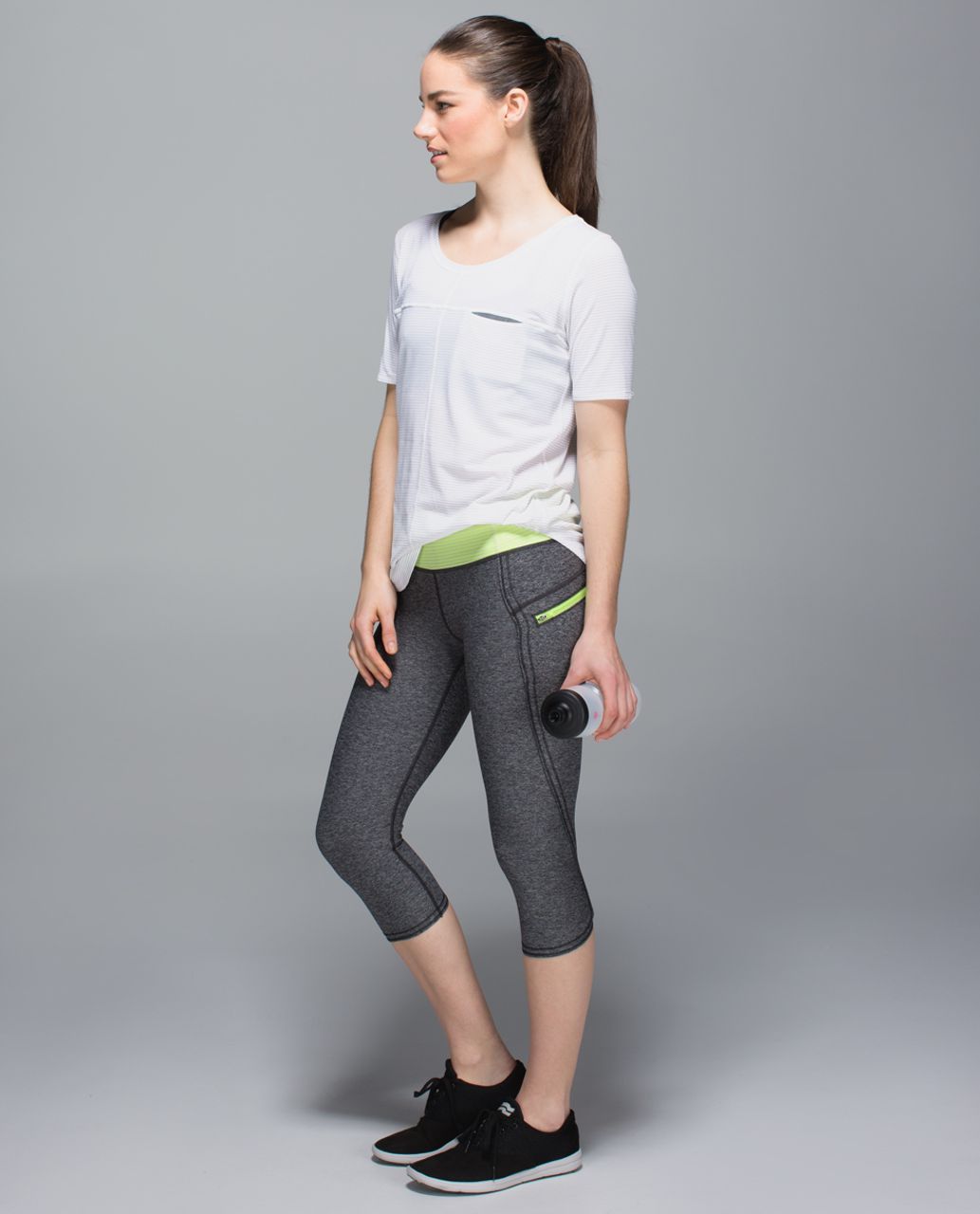 Lululemon Run:  Top Speed Crop - Heathered Black / Hyper Stripe Clear Mint Zest