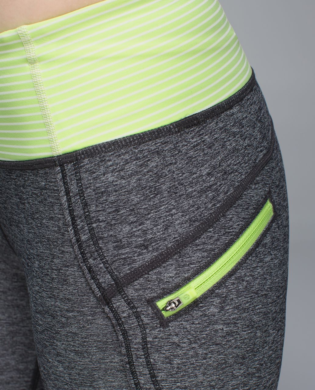 Lululemon Run:  Top Speed Crop - Heathered Black / Hyper Stripe Clear Mint Zest