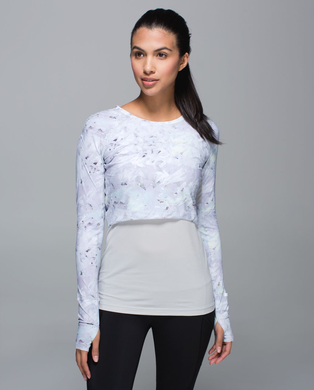 Lululemon Run:  Sea-Me Run Long Sleeve - Mini Blushed Illusion White Multi / Silver Spoon