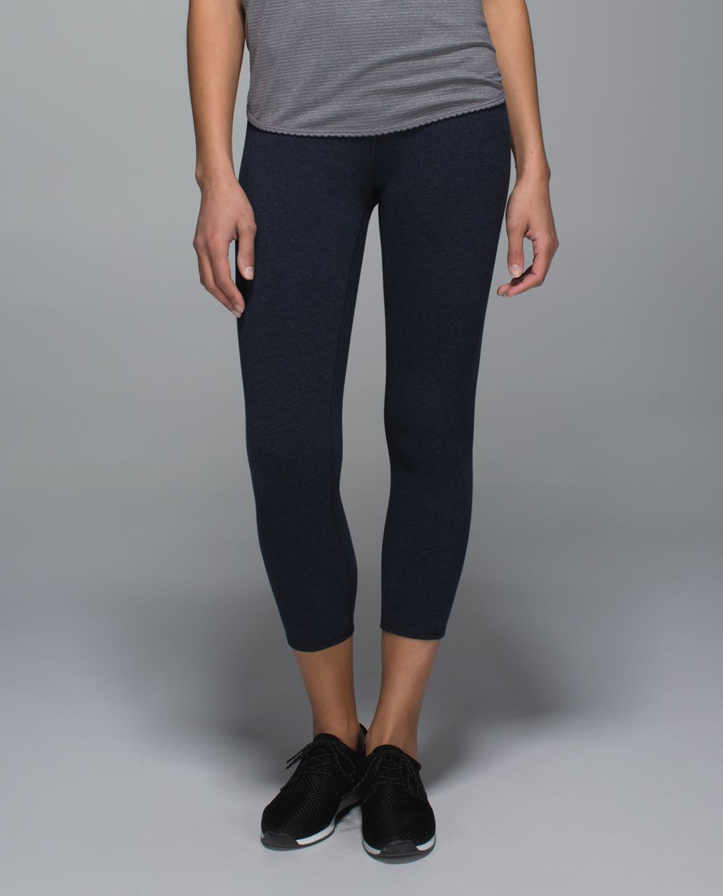 Lululemon Wunder Under Crop *Cotton (Roll Down)Heathered Denim Navy Blue 6  Small