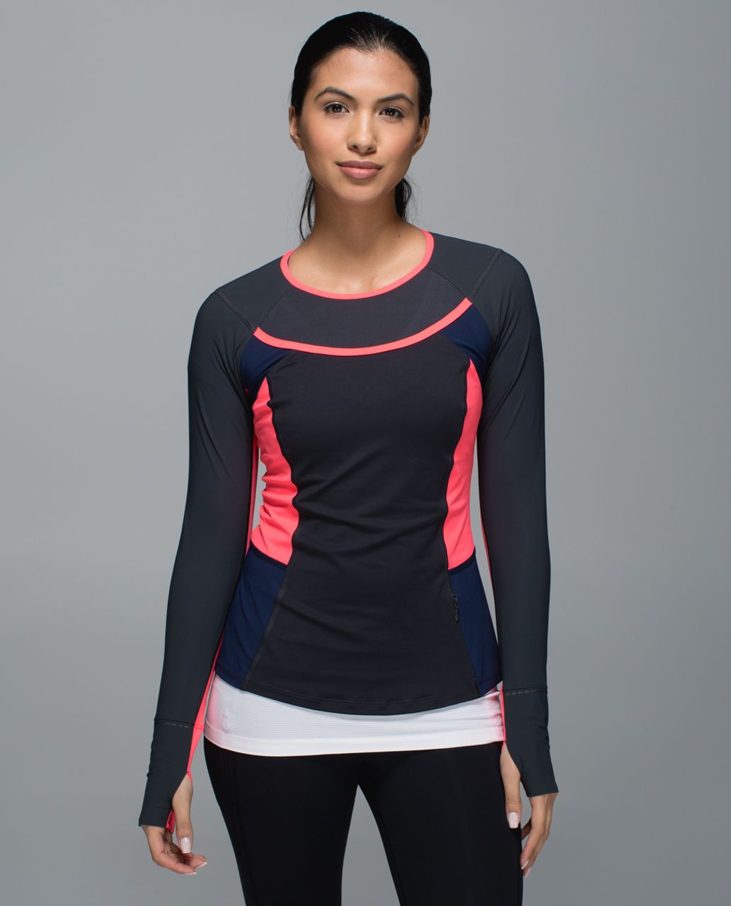 Lululemon Trail Bound Long Sleeve - Deep Coal / Deep Navy / Electric Coral