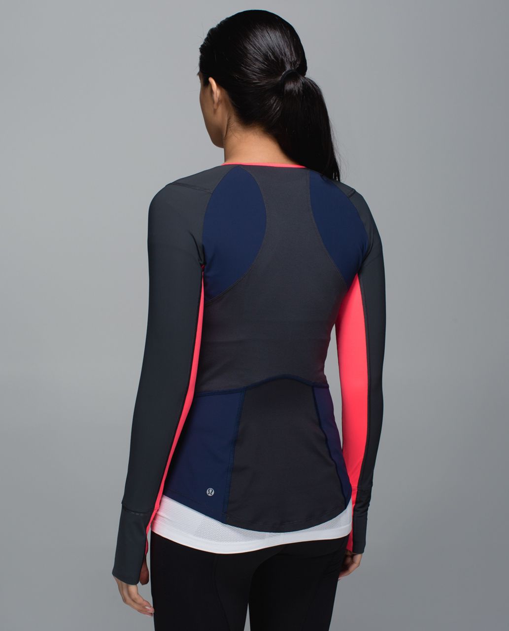 Lululemon Trail Bound Long Sleeve - Deep Coal / Deep Navy / Electric Coral