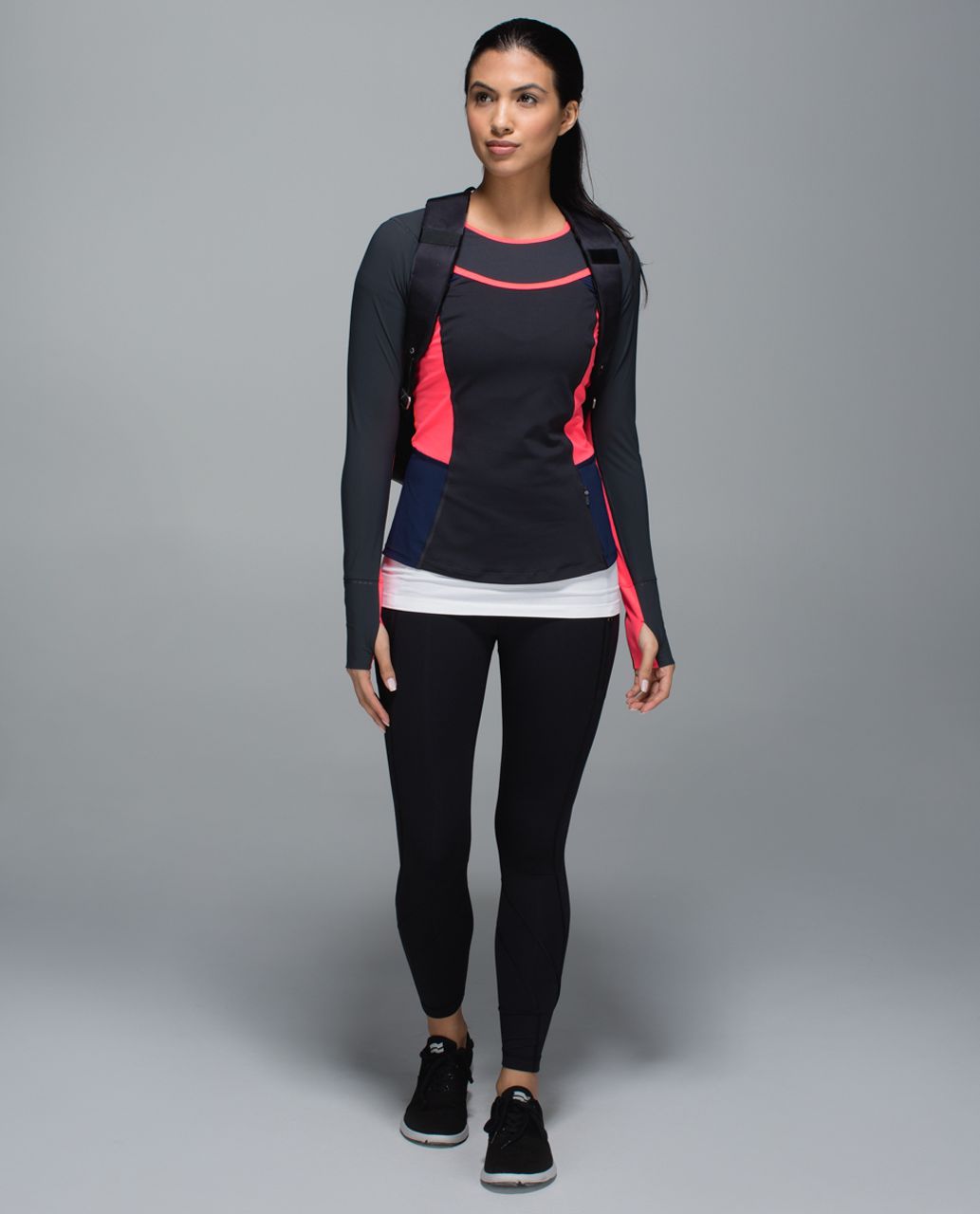 Lululemon Trail Bound Long Sleeve - Deep Coal / Deep Navy / Electric Coral