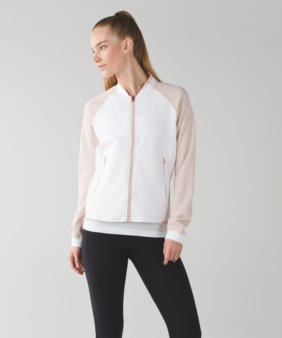 Lululemon Var-City Bomber - White / Heathered Naked / Butter Pink