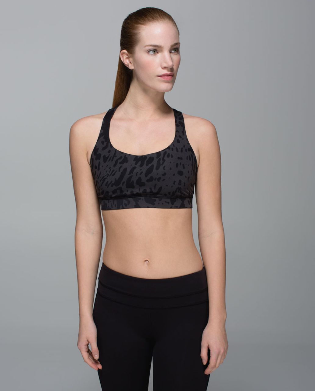 Lululemon 50 Rep Bra - Animal Swirl Deep Coal Black / Black