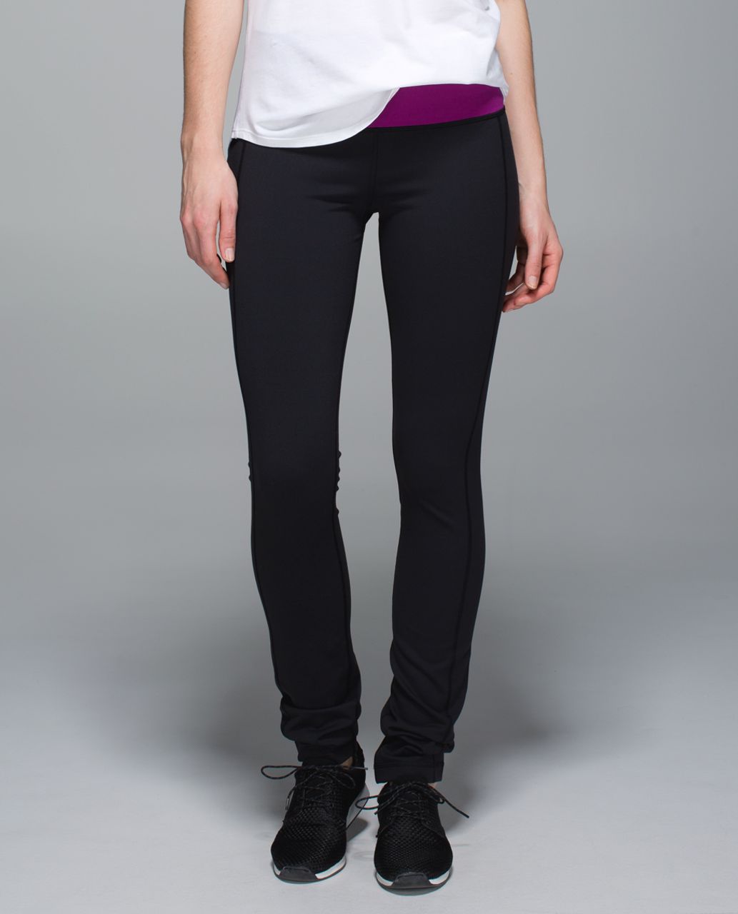 Lululemon Skinny Groove Pant II *Full-On Luon (Roll Down) - Black / Regal Plum