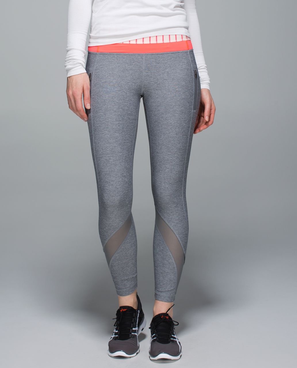 Lululemon Inspire Tight II (Mesh) - Heathered Slate / Quiet Stripe Butter Pink Electric Coral / Electric Coral