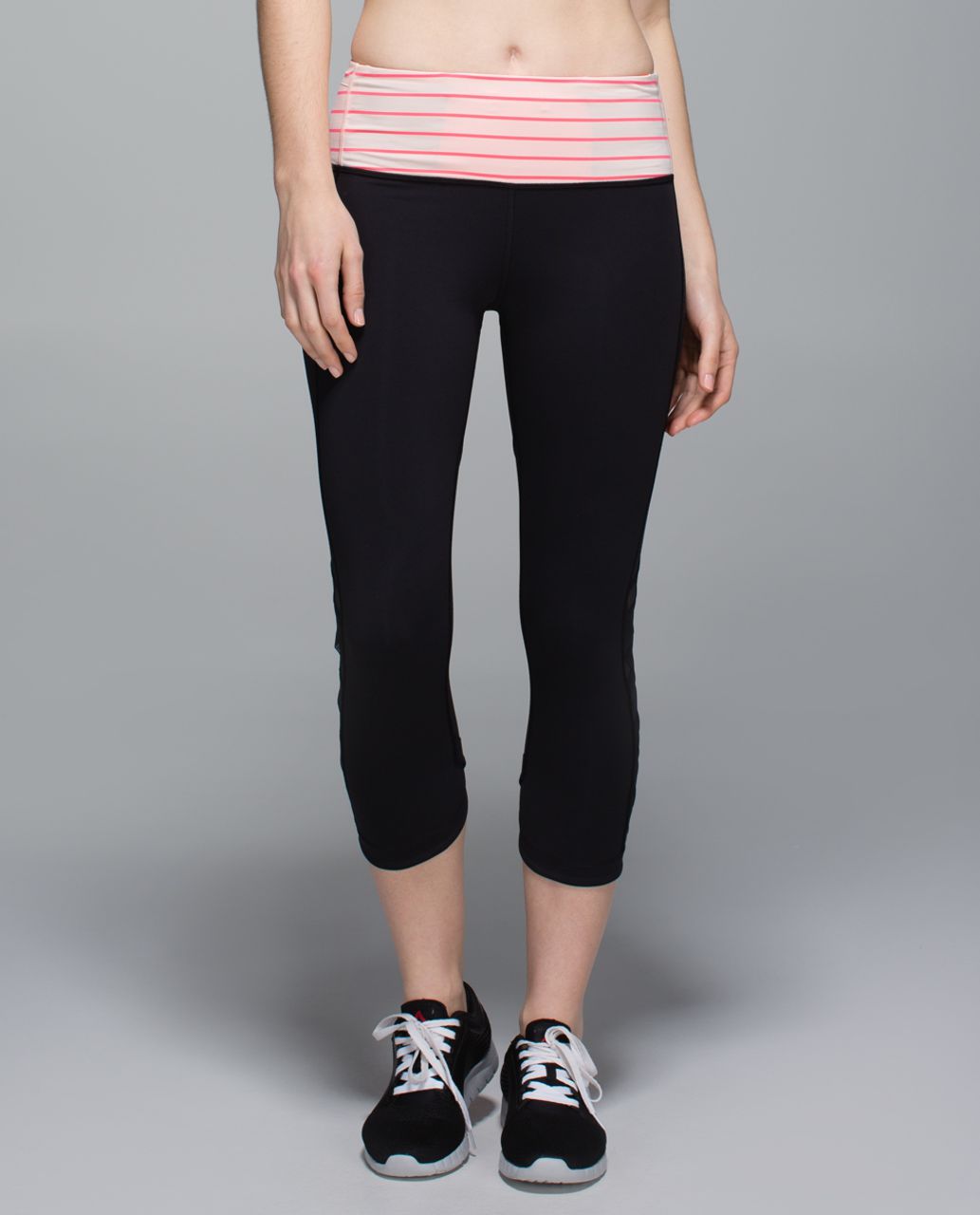 Lululemon Var-City Crop - Black / Quiet Stripe Butter Pink Electric Coral