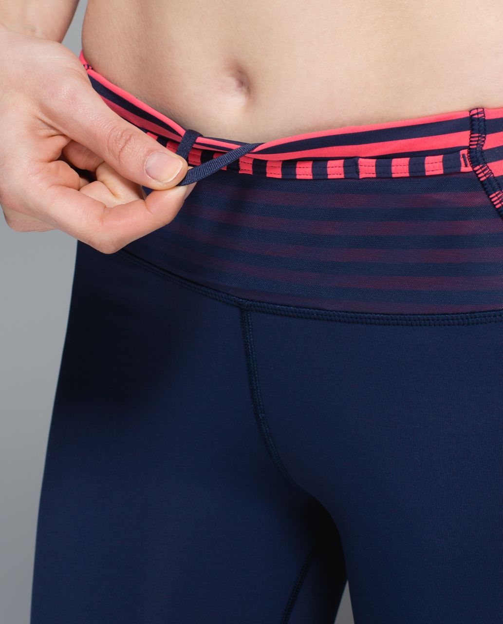 Lululemon Pace Pusher Crop - Deep Navy / Narrow Bold Stripe Electric Coral Deep Navy