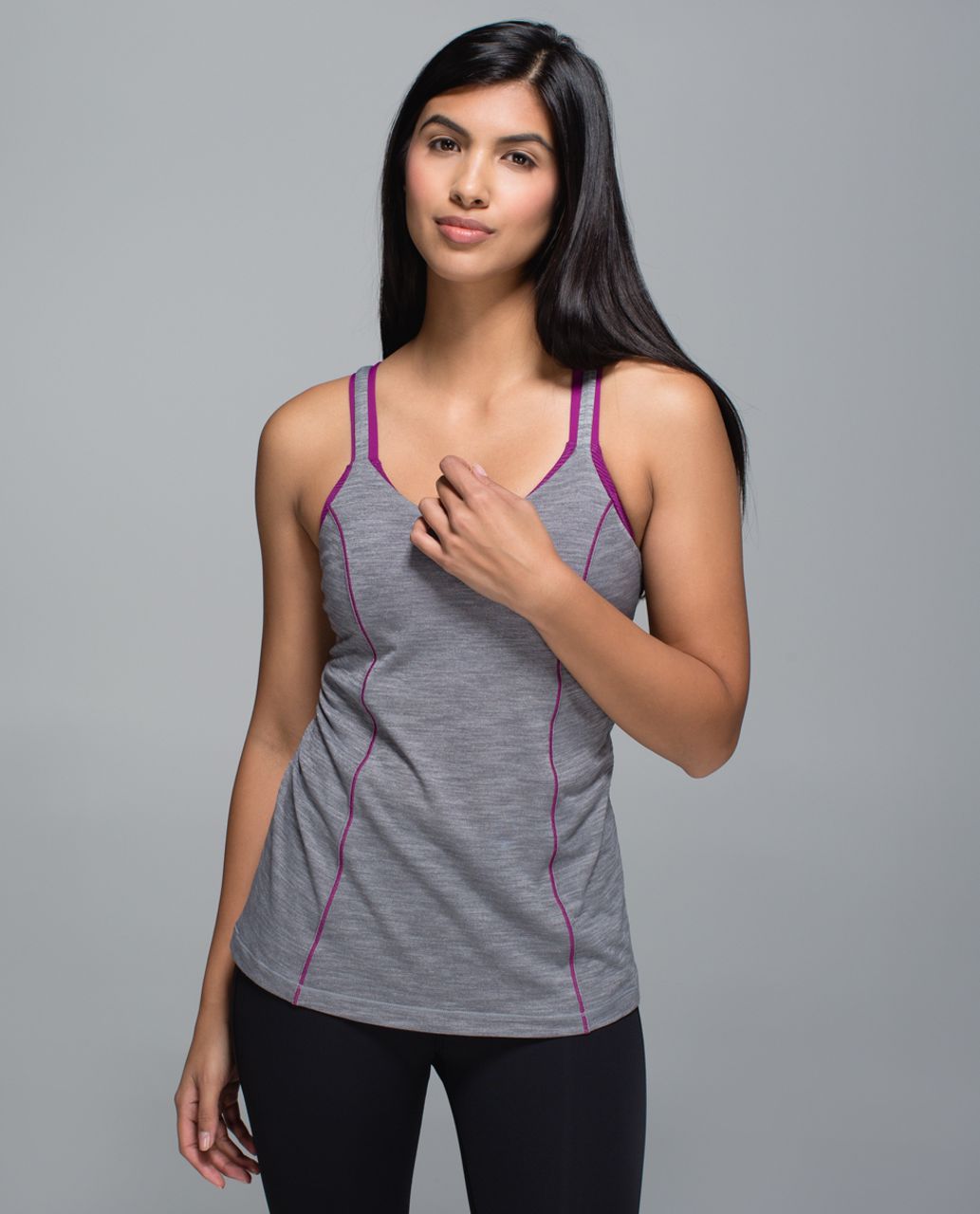 Lululemon Run For Gold Tank - Heathered Slate / Regal Plum