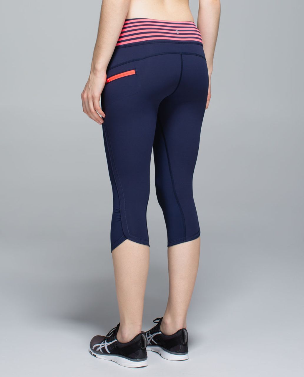 Lululemon Run:  Top Speed Crop - Deep Navy / Narrow Bold Stripe Electric Coral Deep Navy