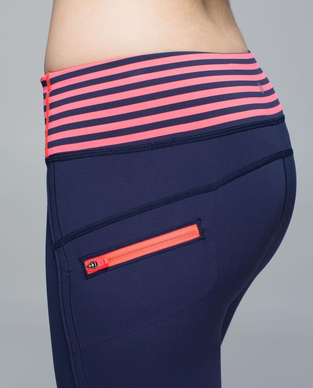 Lululemon Run:  Top Speed Crop - Deep Navy / Narrow Bold Stripe Electric Coral Deep Navy