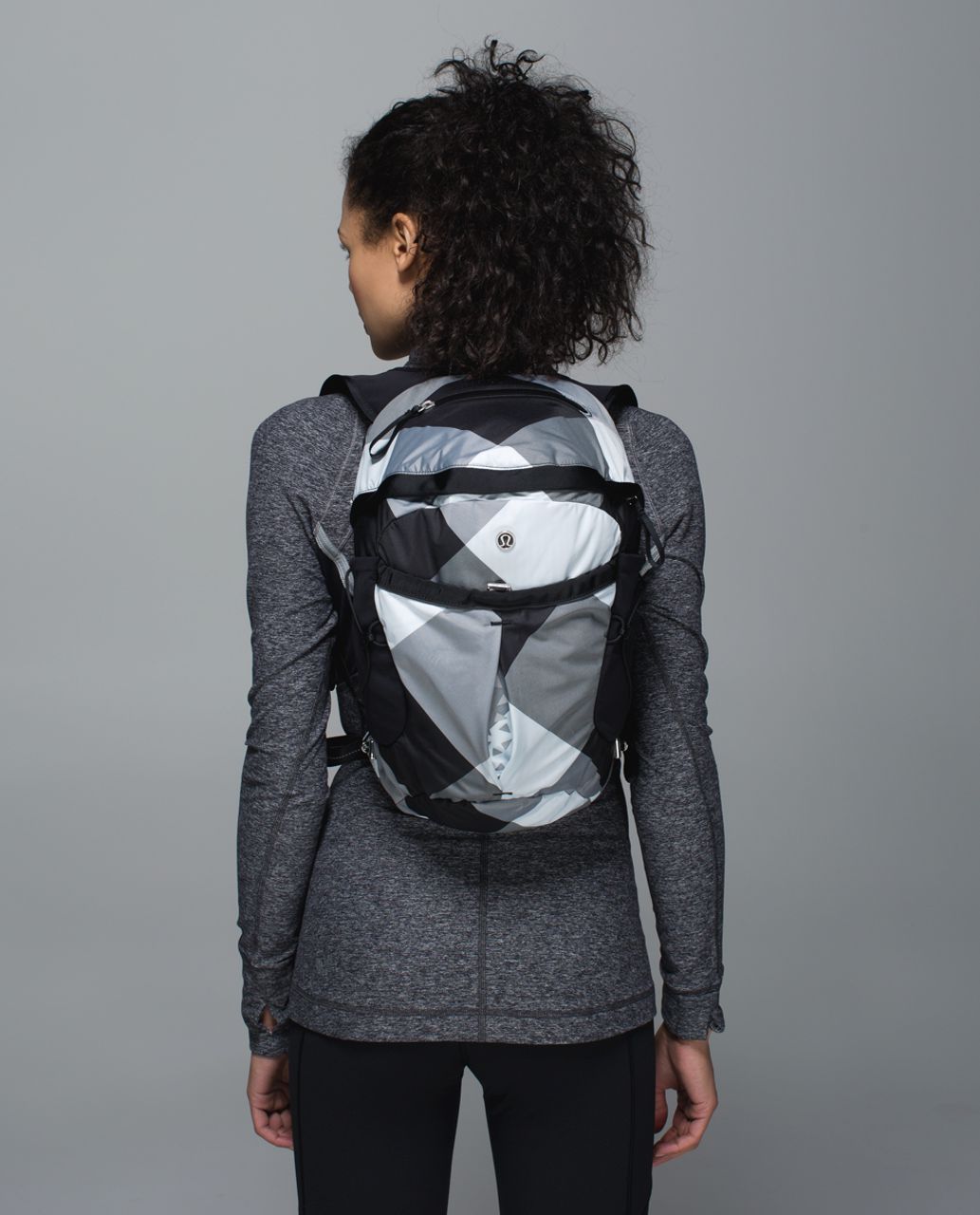 Lululemon Run All Day Backpack - Oversized Buffalo Check Almost Blue Black / Black