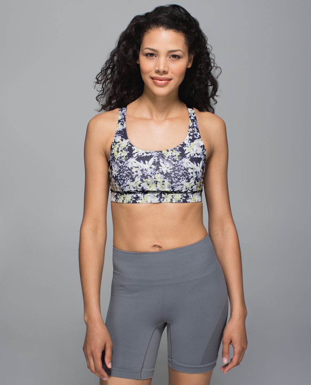 Lululemon Energy Bra - Crosscourt Petal Black Clarity Yellow / Black