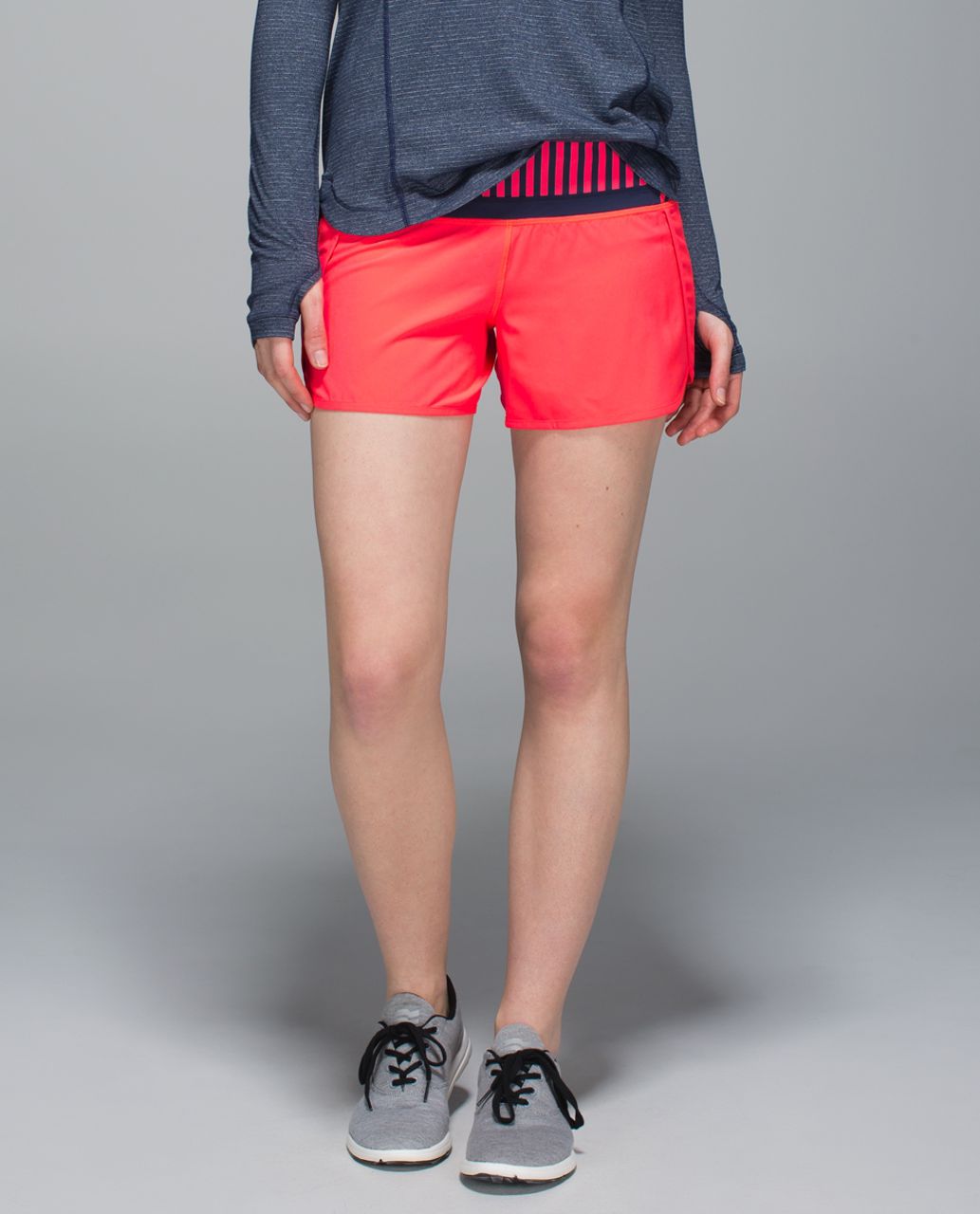 Lululemon Run Times Short *4-way Stretch 4" - Electric Coral / Narrow Bold Stripe Electric Coral Deep Navy / Deep Navy