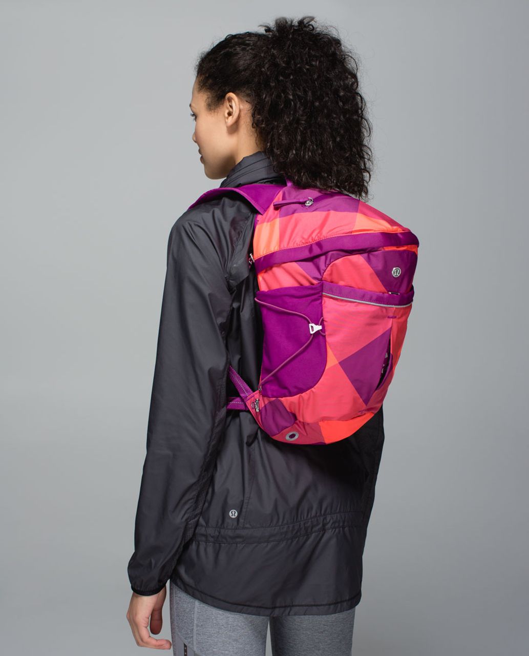 Lululemon Run All Day Backpack - Oversized Buffalo Check Electric Coral Regal Plum / Regal Plum