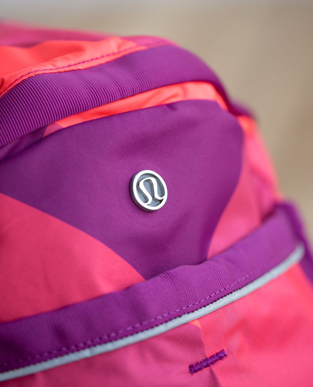 Lululemon Run All Day Backpack - Oversized Buffalo Check Electric Coral Regal Plum / Regal Plum