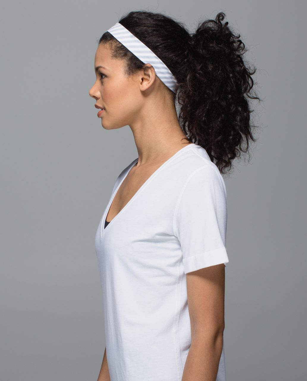 Lululemon Skinny Fly Away Tamer Headband - Classic Stripe White Silver Fox