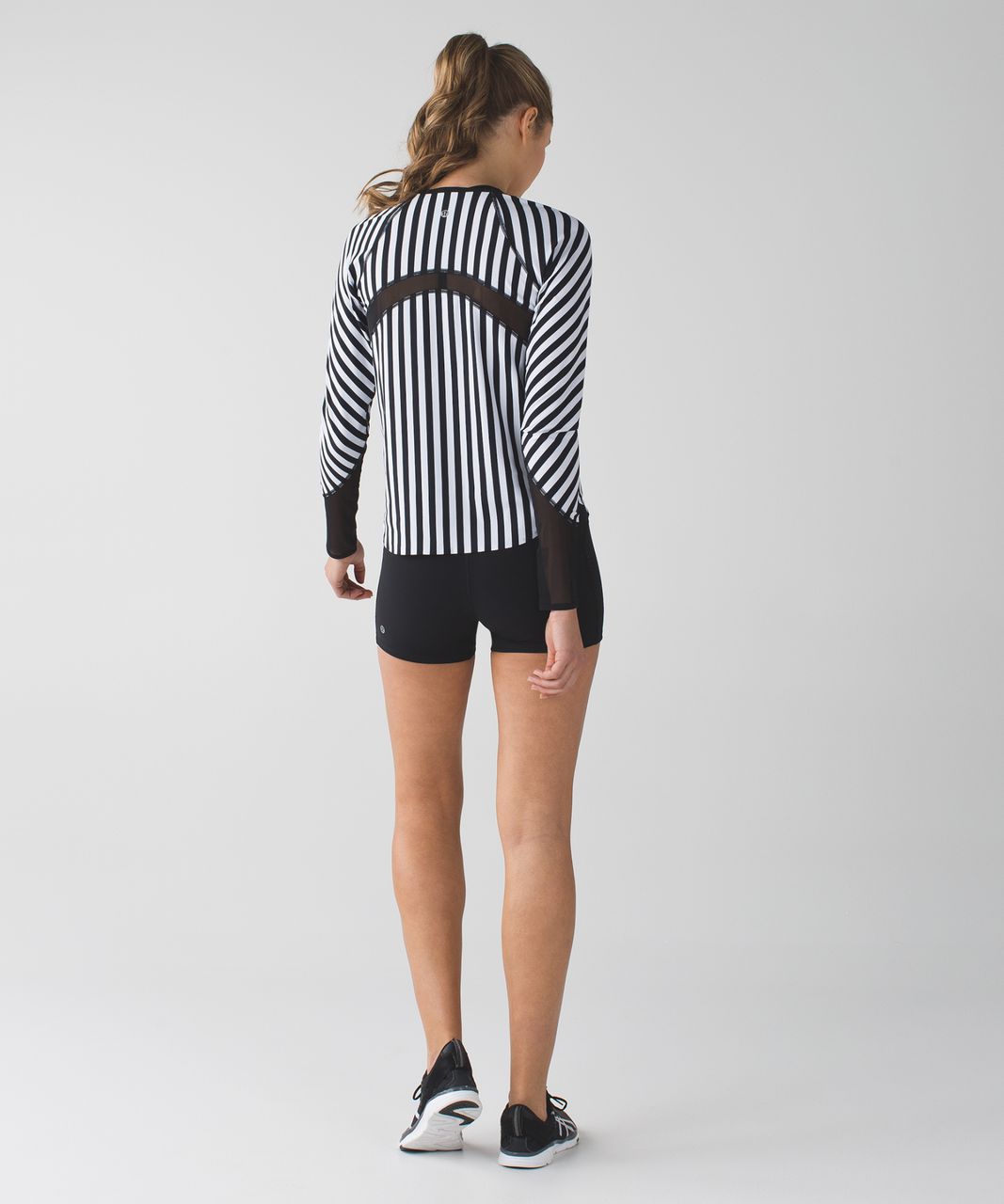 Lululemon Water:  Sun Runner Long Sleeve - Narrow Bold Stripe Vertical Printed White Black / Black